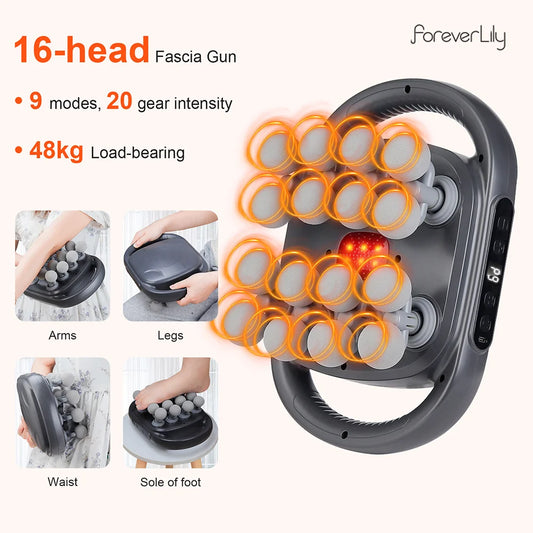 16-Head High-Frequency Massage Gun for Deep Muscle Relief